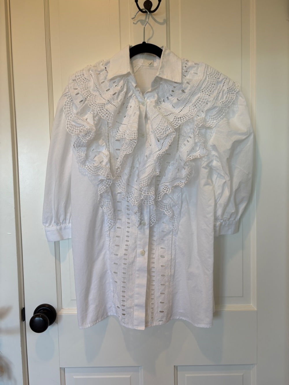 Vintage White Cotton Lace-Ruffle Blouse